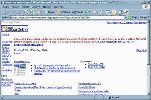 MS web (FrontPage sekce) prohlížený v IE