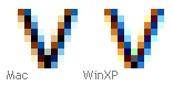 Zvětšené písmeno V na MacOSX a WinXP